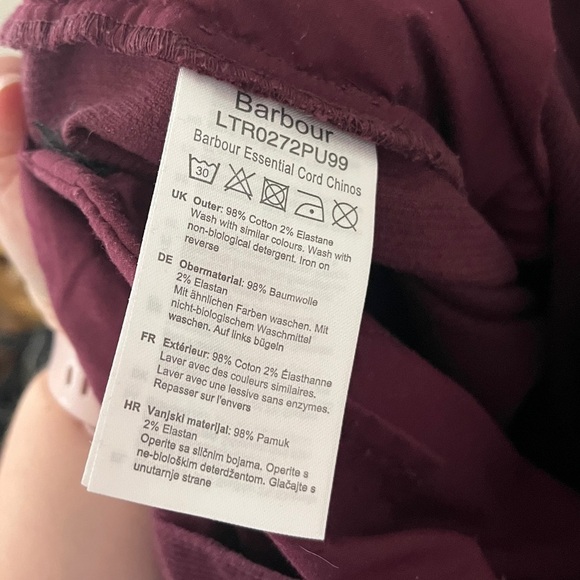 BARBOUR Essential Maroon Purpleish Cord Chinos Size 4 - Picture 12 of 14